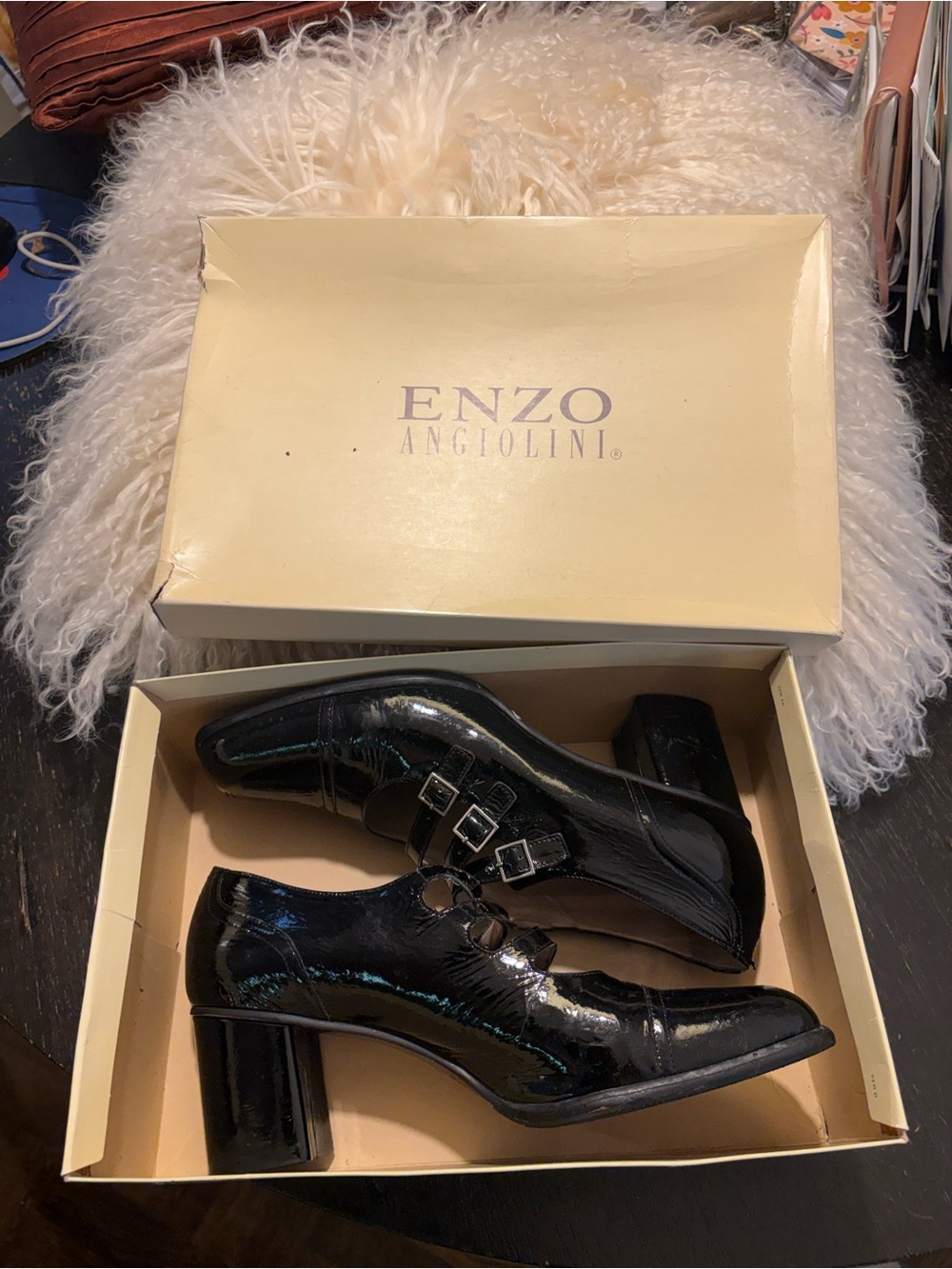 Enzo Angiolini Y-Sprite Black Patent Mary Jane Heels Size 8.5 M